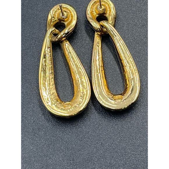 SWAROVSKI Swan Vintage Gold Crystal Dangle Drop Designer Door Knocker Earrings - Picture 8 of 14